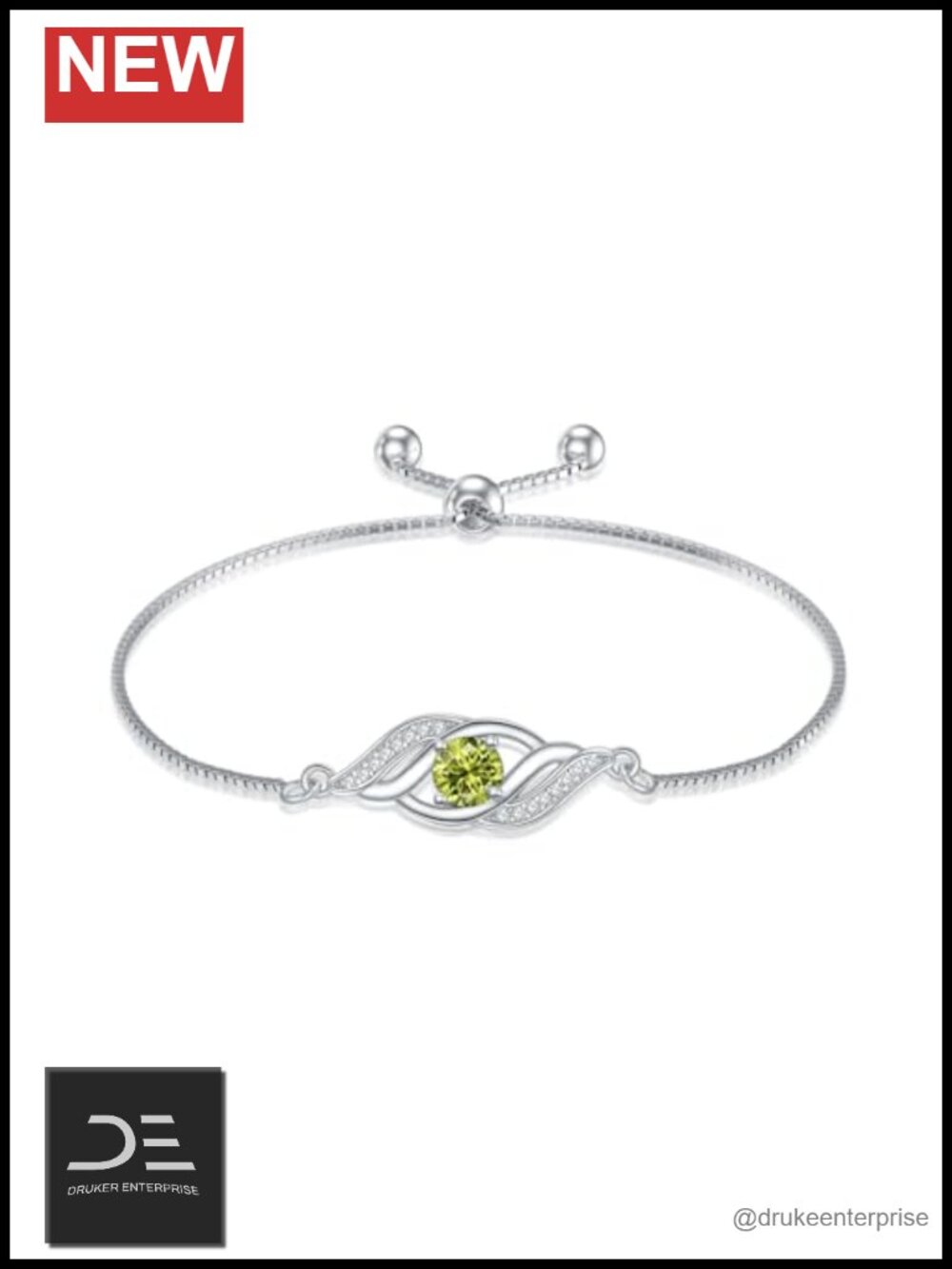 Sterling Silver Infinity Birthstone Bracelet, Peridot August Gemstone,